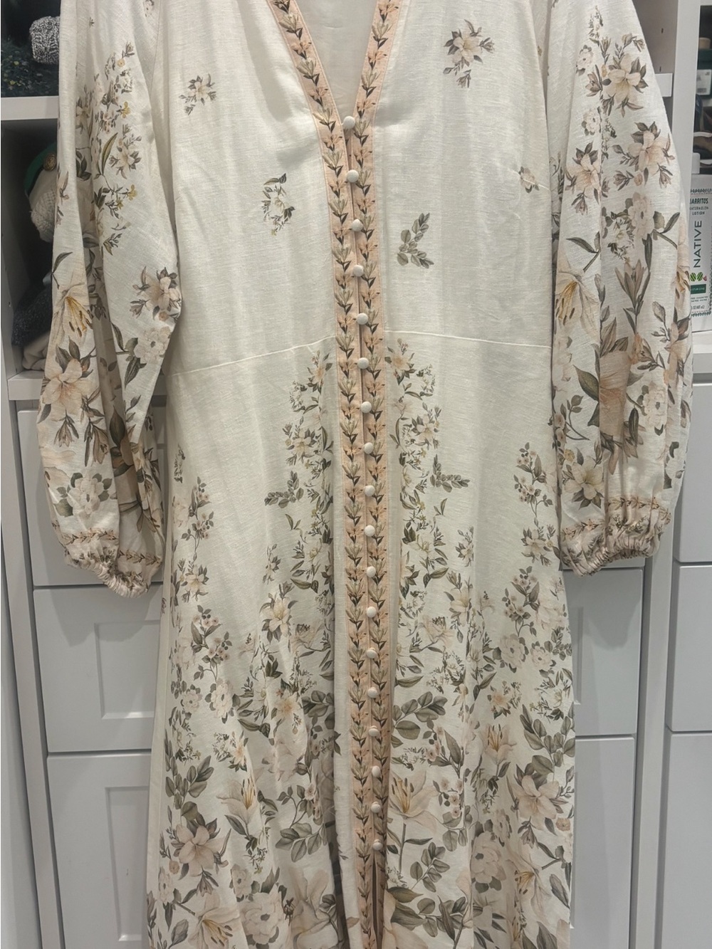 Calypso St. Barth Cream Blouse with Soft Floral Trim